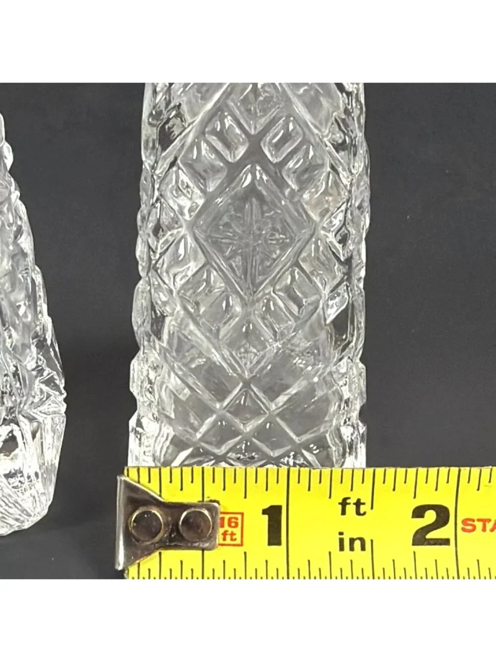 VTG 50s Crystal Salt Pepper Shakers Heavy Cut Glass Diamond Pattern AS IS Parts - Picture 3 of 14